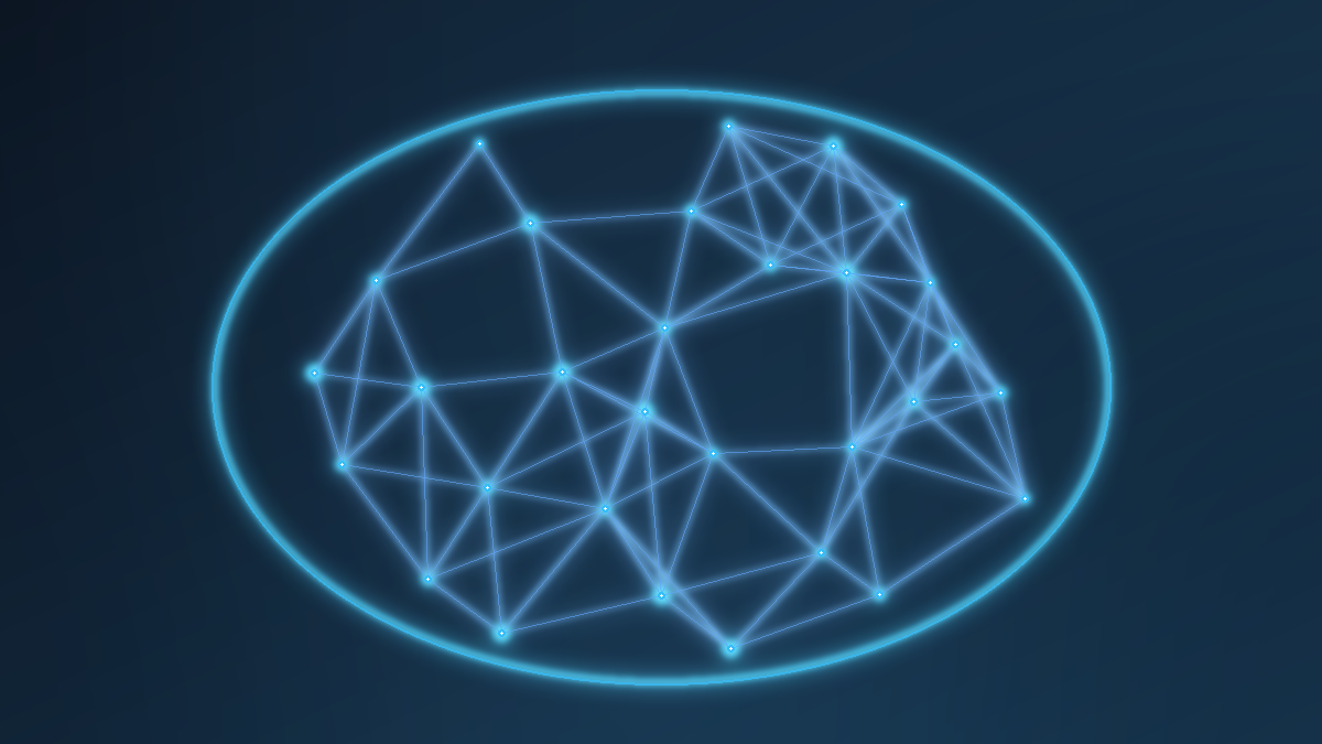 A neural mesh held inside a glowing boundary, standing for an AI model kept under local, sovereign control